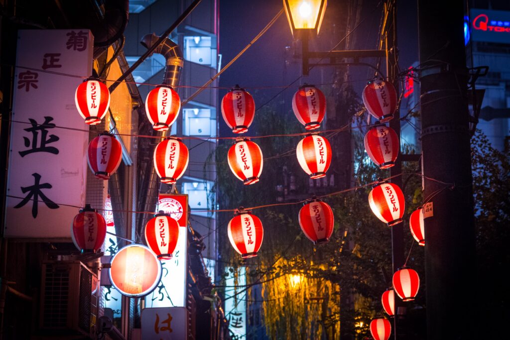 alley lanterns tokyo japan